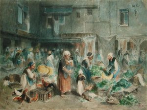 Piac a Várostéren, 1847 (toll, tinta és WC papíron)